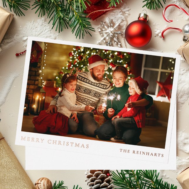 Tarjeta Festiva Con Relieve Metalizado Elegante foto familiar de Navidades modernos (Elegant Modern Christmas Family Photo Foil Holiday Card)