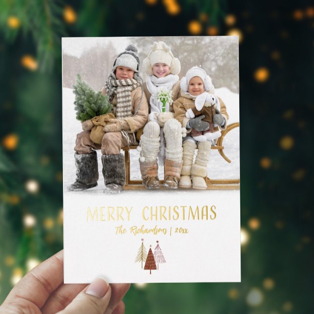 Tarjeta Festiva Con Relieve Metalizado Elegante foto Feliz Navidad Script Gold Moderno (Subido por el creador)
