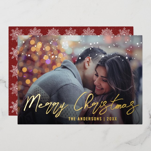 Tarjeta Festiva Con Relieve Metalizado Elegante foto mínima de Personalizado navideño (Anverso/Reverso)