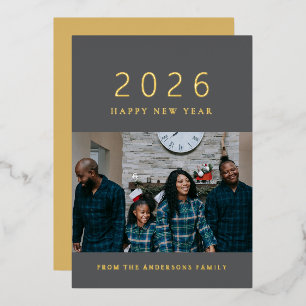 Tarjeta Festiva Con Relieve Metalizado Elegante foto minimalista de la familia de los vít
