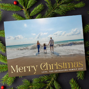 Tarjeta Festiva Con Relieve Metalizado Elegante foto moderna de Navidad en oro