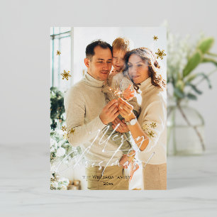 Tarjeta Festiva Con Relieve Metalizado Elegante Foto Moderna Feliz Navidad