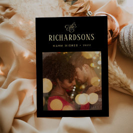 Tarjeta Festiva Con Relieve Metalizado Elegante foto y nombre de la familia | Deseos cáli