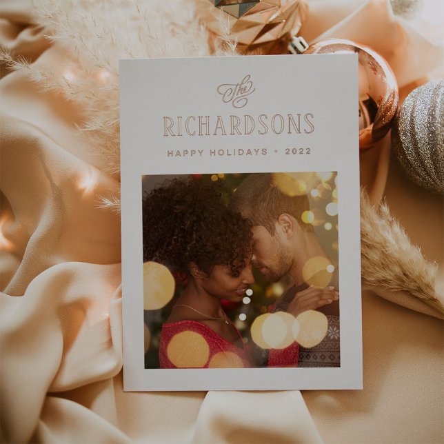 Tarjeta Festiva Con Relieve Metalizado Elegante foto y nombre familiar | Felices fiestas (Subido por el creador)