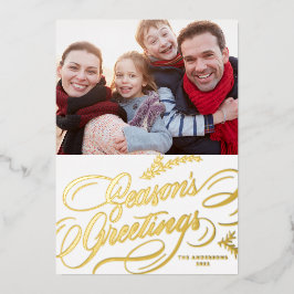 Tarjeta Festiva Con Relieve Metalizado Elegante fotografía caligráfica de saludos de temp