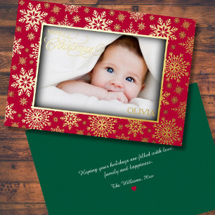 Tarjeta Festiva Con Relieve Metalizado Elegante fotograma de copo de nieve dorado