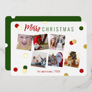 Tarjeta Festiva Con Relieve Metalizado Elegante Fun Merry Christmas Personalizado Photo