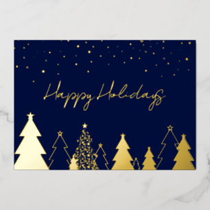 Tarjeta Festiva Con Relieve Metalizado Elegante Gold Happy Holidays Company Relieve metal