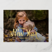 Elegante guión de 3 fotos de Feliz Año Nuevo moder