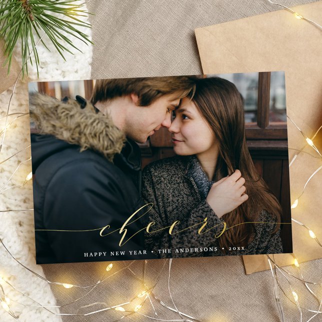 Tarjeta Festiva Con Relieve Metalizado Elegante guión de alegría foto Año nuevo (Subido por el creador)