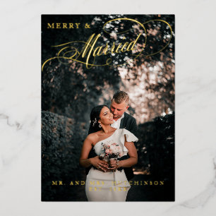 Tarjeta Festiva Con Relieve Metalizado Elegante guión de fiesta y casados Foto de hoja de