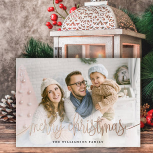 Tarjeta Festiva Con Relieve Metalizado Elegante guión de foto completa Feliz Navidad