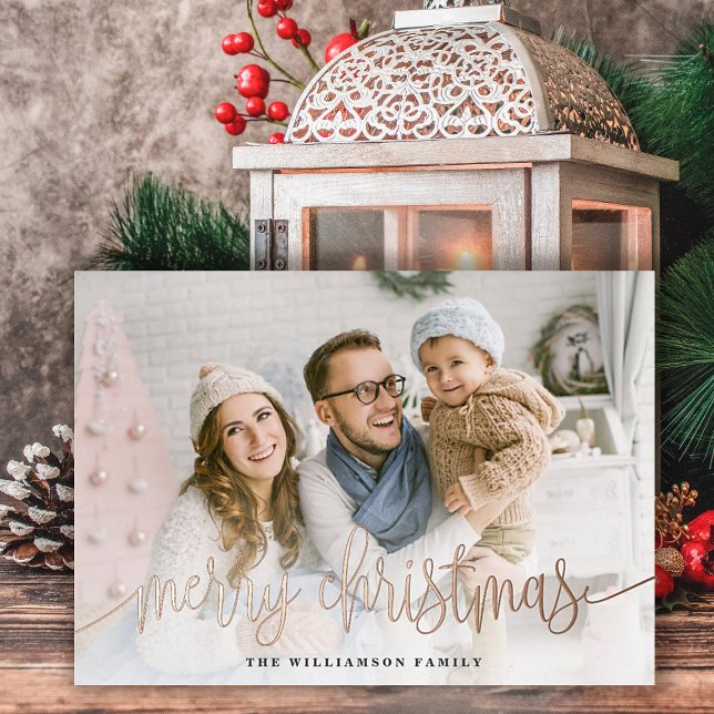 Tarjeta Festiva Con Relieve Metalizado Elegante guión de foto completa Feliz Navidad (Subido por el creador)