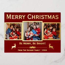 Tarjeta Festiva Con Relieve Metalizado Elegante guión de Navidades de renos Familia 3 Fot