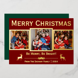 Tarjeta Festiva Con Relieve Metalizado Elegante guión de Navidades de renos Familia 3 Fot