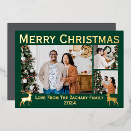 Tarjeta Festiva Con Relieve Metalizado Elegante guión de Navidades de renos Familia 3 Fot