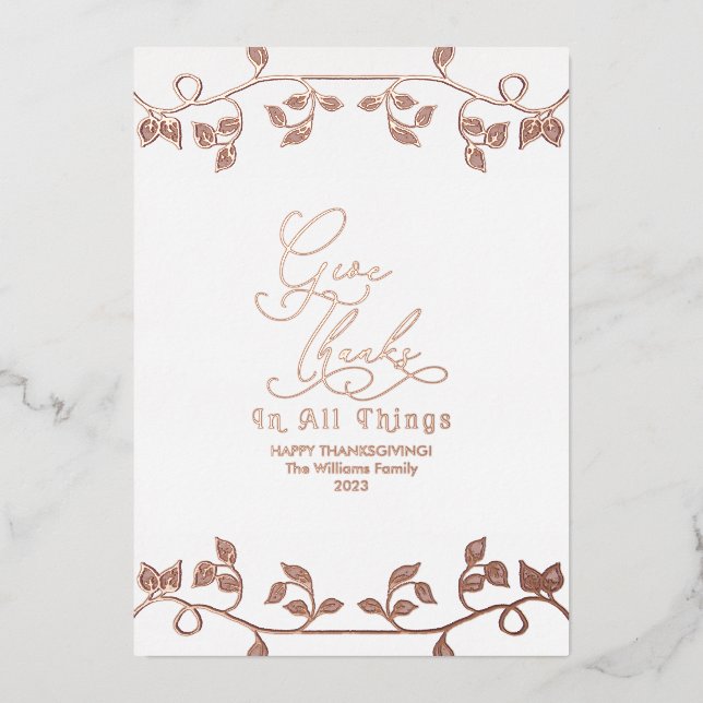 Tarjeta Festiva Con Relieve Metalizado Elegante guión de oro rosa Agradece Foto familiar (Anverso)