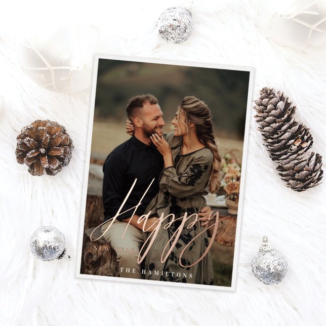 Tarjeta Festiva Con Relieve Metalizado Elegante guión Feliz Año Nuevo Foto de pareja míni (Subido por el creador)