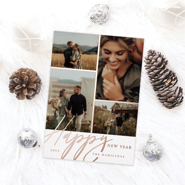 Tarjeta Festiva Con Relieve Metalizado Elegante guión Feliz Año Nuevo Mínimo Cuadrícula d (Subido por el creador)