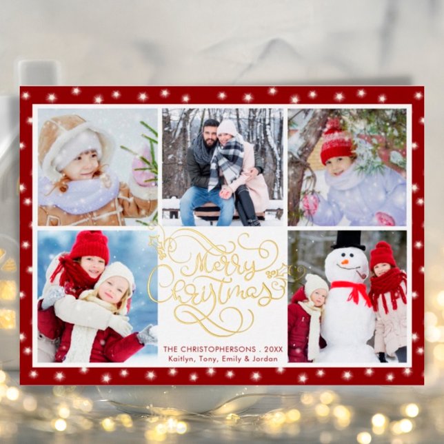 Tarjeta Festiva Con Relieve Metalizado Elegante guión Feliz Navidad 5 Collage de fotos (Subido por el creador)