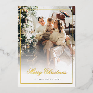 Tarjeta Festiva Con Relieve Metalizado Elegante guión Feliz Navidad Foto Oro