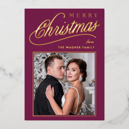 Tarjeta Festiva Con Relieve Metalizado Elegante guión Fotos navideñas de Feliz