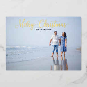 Tarjeta Festiva Con Relieve Metalizado Elegante guión Merry Christmas Personalizado 