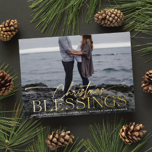 Tarjeta Festiva Con Relieve Metalizado Elegante guión Navidades bendice embarazo