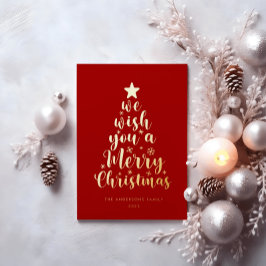 Tarjeta Festiva Con Relieve Metalizado Elegante Guión Oro Rojo Real Relieve metalizado Fe