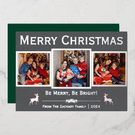 Tarjeta Festiva Con Relieve Metalizado Elegante guión Reno Navidad Familia 3 Foto