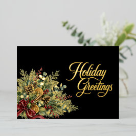 Tarjeta Festiva Con Relieve Metalizado Elegante Logotipo Empresarial Botánico de Invierno