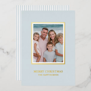 Tarjeta Festiva Con Relieve Metalizado Elegante luz de foto de Navidad azul dorado polvor