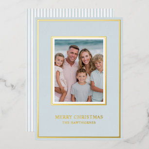 Tarjeta Festiva Con Relieve Metalizado Elegante luz de foto de Navidad azul dorado polvor