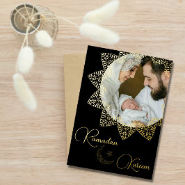 Tarjeta Festiva Con Relieve Metalizado Elegante Mandala islámica Ramadan Kareem Foto