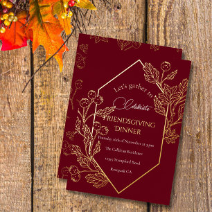Tarjeta Festiva Con Relieve Metalizado Elegante marco de bayas de otoño en burgundy oscur