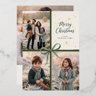 Tarjeta Festiva Con Relieve Metalizado Elegante marco de Feliz Navidad Collage de fotos f