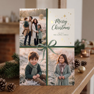 Tarjeta Festiva Con Relieve Metalizado Elegante marco de Feliz Navidad para collage de fo