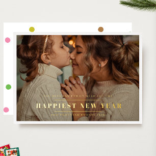 Tarjeta Festiva Con Relieve Metalizado Elegante marco de fotos de Oro MÁS FELIZ DE AÑOS N