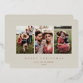Tarjeta Festiva Con Relieve Metalizado Elegante Marco Triple Beige Minimalista
