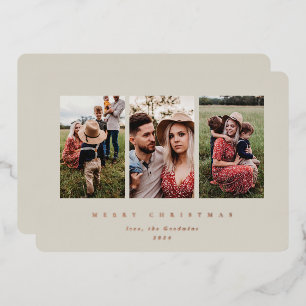 Tarjeta Festiva Con Relieve Metalizado Elegante Marco Triple Beige Minimalista