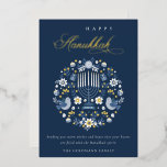 Tarjeta Festiva Con Relieve Metalizado Elegante Marina Clásica Azul Feliz Floral Hanukkah<br><div class="desc">Si necesitas más personalización,  por favor,  no dudes en enviarme un mensaje a yellowfebstudio@gmail.com.</div>