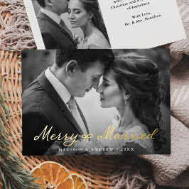 Tarjeta Festiva Con Relieve Metalizado Elegante Merry y casada Bow recién casada foto