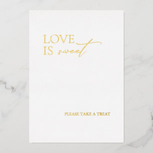 Tarjeta Festiva Con Relieve Metalizado Elegante Minimal Amor es Dulce Boda
