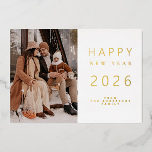 Tarjeta Festiva Con Relieve Metalizado Elegante Minimalista Año Nuevo Saludo Familia 1 Fo