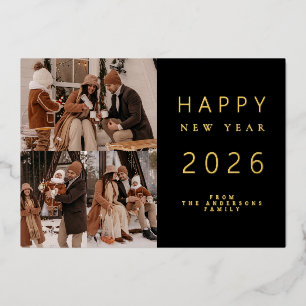 Tarjeta Festiva Con Relieve Metalizado Elegante Minimalista Año Nuevo Saludo Familia 3 Fo