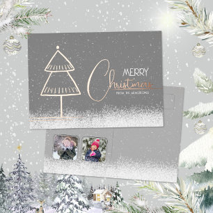 Tarjeta Festiva Con Relieve Metalizado Elegante Minimalista Rosa de Oro de Navidad con Do