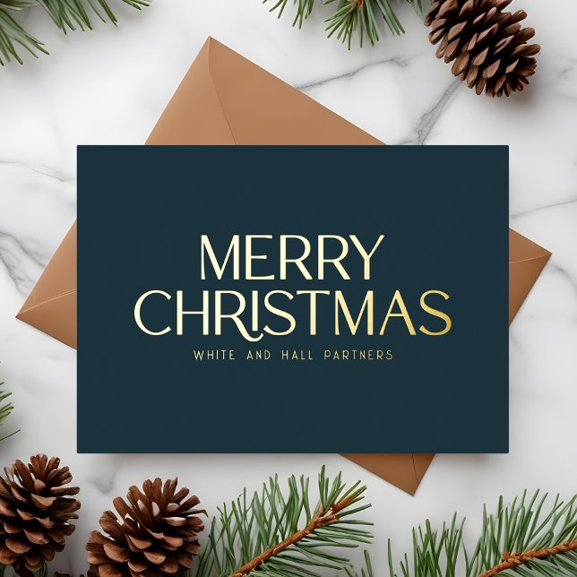Tarjeta Festiva Con Relieve Metalizado Elegante Mínimo Feliz Navidad Negocios Oro Marina (Subido por el creador)