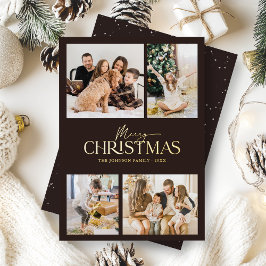 Tarjeta Festiva Con Relieve Metalizado Elegante moderno negro Feliz Navidad Foto Gold