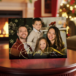 Tarjeta Festiva Con Relieve Metalizado Elegante Moderno Script Minimalista de Navidad con