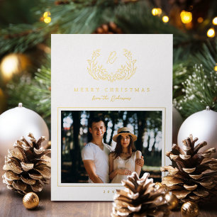 Tarjeta Festiva Con Relieve Metalizado Elegante Monograma Foto con Florituras Vintage Dib